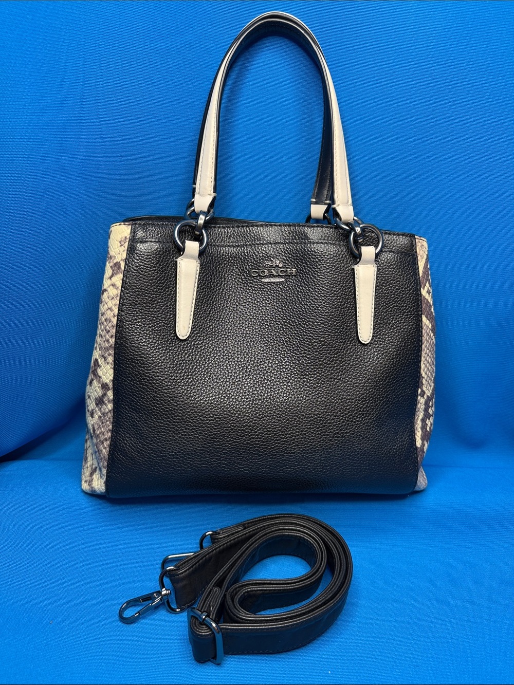 GORGEOUS COACH LEATHER W/ SNAKESKIN / SNAKE EMBOSSED SIDES CROSSBODY SATCHEL BAG